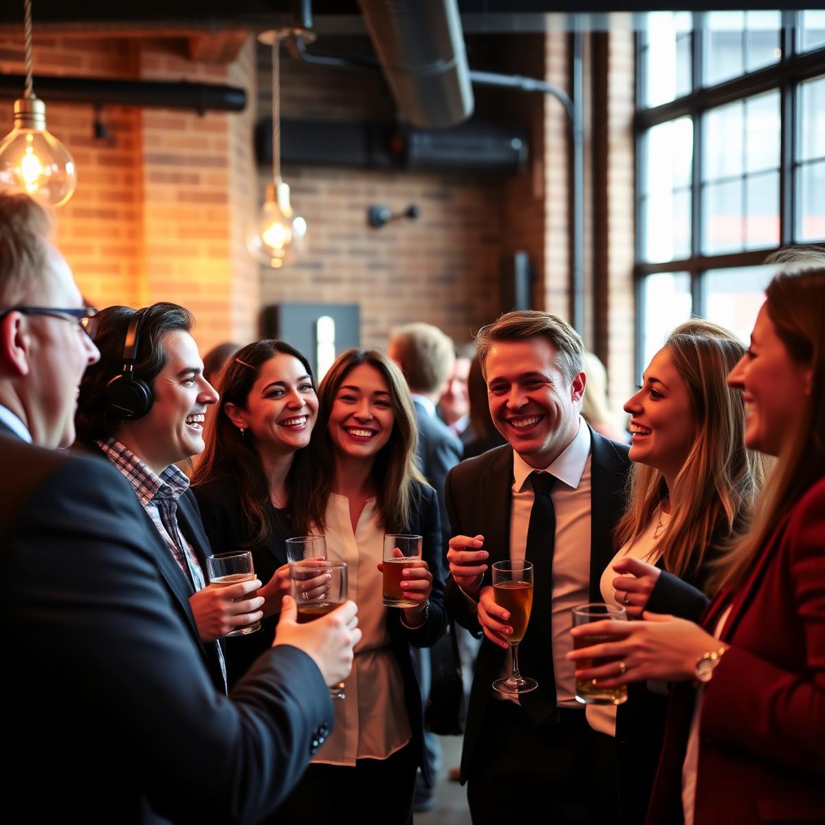 Sector-focused business networking crowd in conversation inside a central Manchester bar
